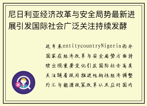 尼日利亚经济改革与安全局势最新进展引发国际社会广泛关注持续发酵 尼日利亚经济改革与安全局势最新进展引发国际社会广泛关注持续发酵